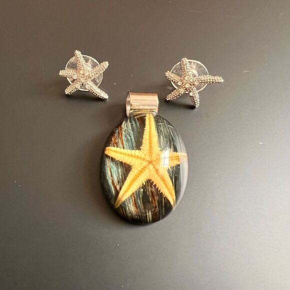 Resin Starfish Pendant with Earring Sets and Bracelet - Picture 2 of 11